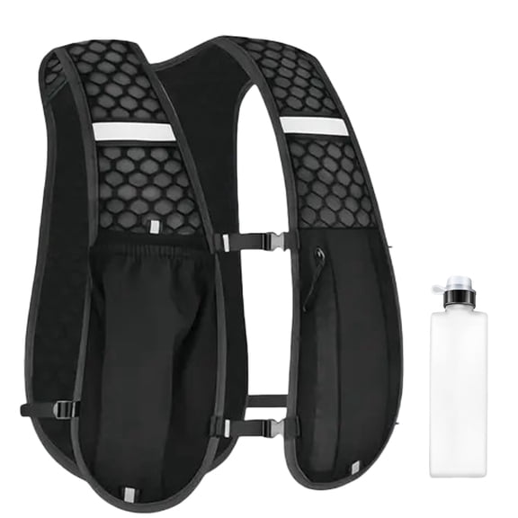 Running Vest for Women Men, Adjustable Chest Straps Running Hydration Vest with 300ml Soft Bottle, Lightweight Reflective Hydration Backpack for Marathon