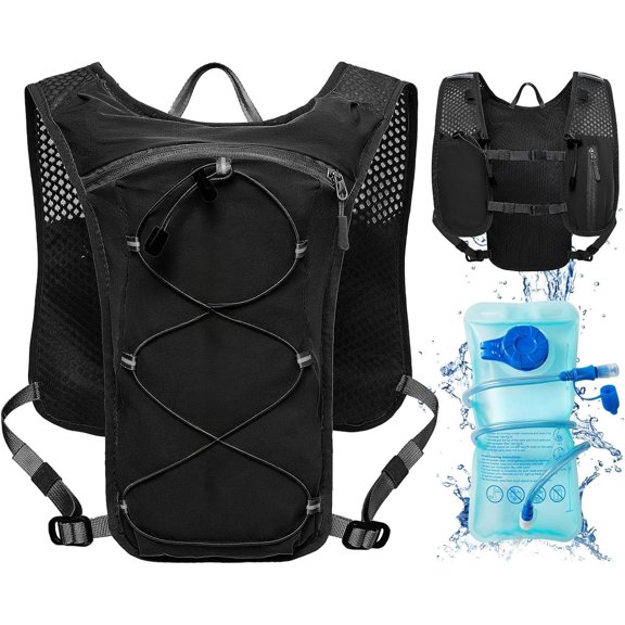 Running Vest for Women Men Lightweight Hydration Backpack Pack with 1.5L Water Bladder Bag Hydro Daypack for Hiking,Trail,Skiing,Camping,Cycling,Race,Marathon (Black , Size)