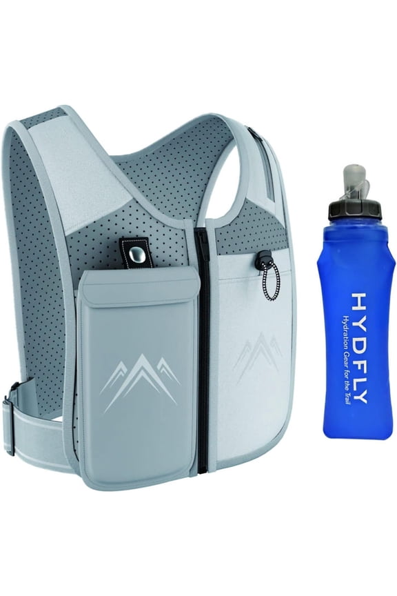 Running Vest, , Zip Reflective Running Vests with 500ml Hydration Bottle, Adjustable Waistband & Breathable Material, Chest Gear Phone Holder for Men & Women