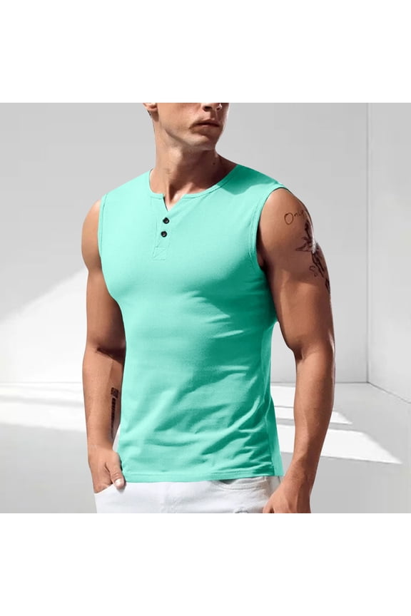Running Vests for Men Sleeveless Tank Tops Mens Casual Solid Stretchy Slim Pullover Button Crewneck Breathable Gym Athletic Workout Undershirts Shirts