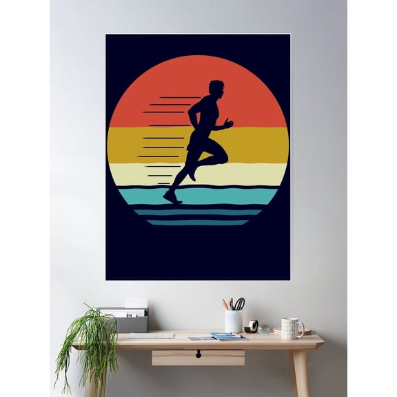 Running - Vintage Retro Running- Runner Gift - Cross Country Marathon Poster Wall Art, Modern Wall Decor For Living Room Bedroom, 12x18 UNFRAMED