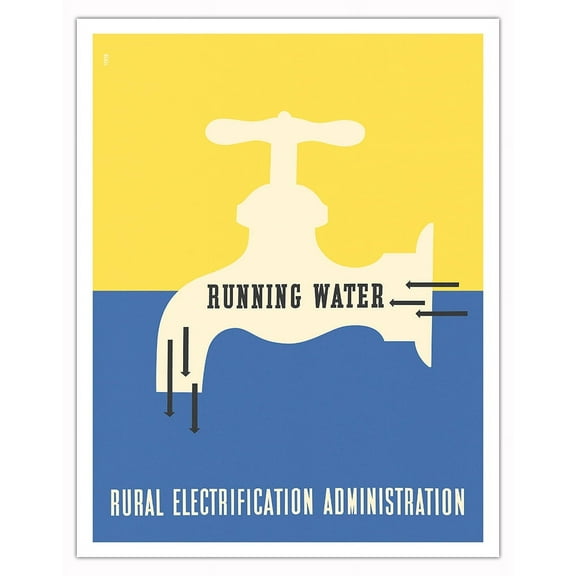 Running Water - Rural Electrification Administration - Vintage Advertising Poster by Lester Beall c.1937 - Fine Art Matte Paper Print (Unframed) 11x14in