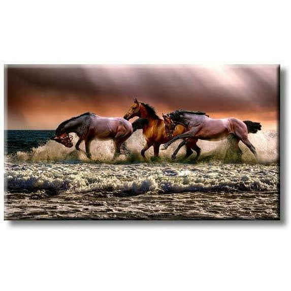 Running Wild Horses on Sea Picture on Stretched Canvas, Wall Art D?cor, Ready to Hang