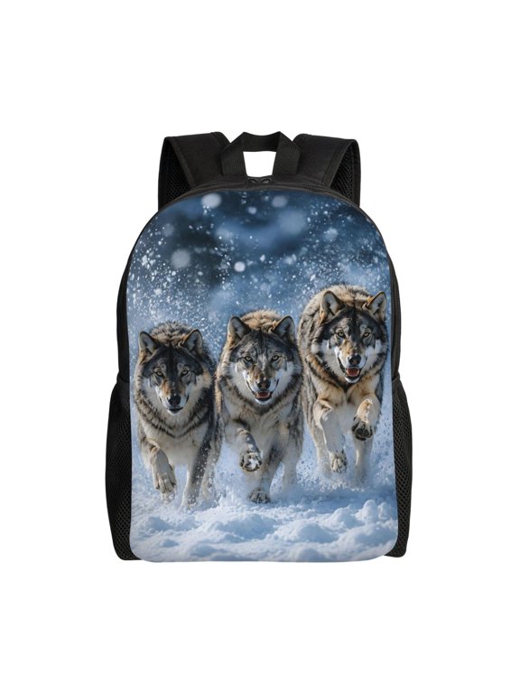 Running Wolf Snow Backpack Full Front Print Travel Laptop Bag for Men and Women