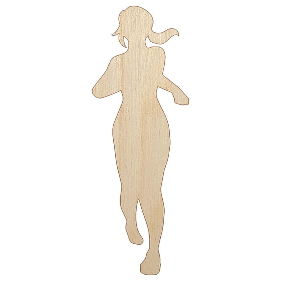 Running Woman Fitness Exercise Marathon Workout Jogging Track and Field Wood Shape Unfinished Piece Cutout Craft DIY Projects - 6.25 Inch Size - 1/8 Inch Thick
