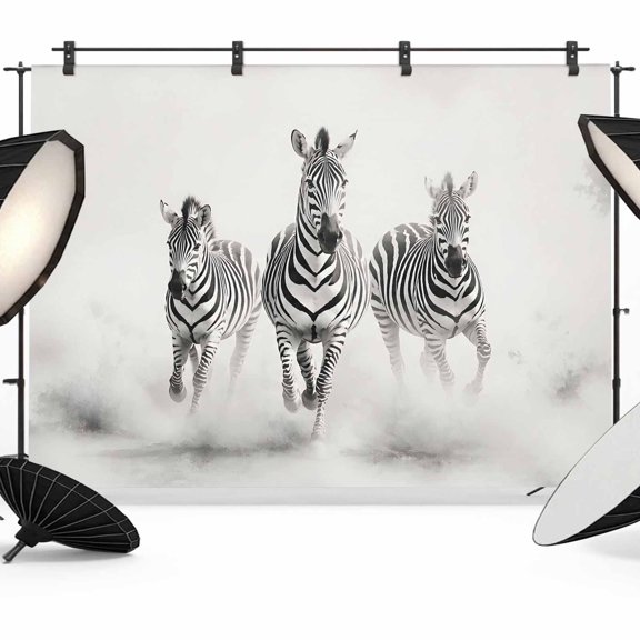 Running Zebra Backdrops for Photography, Modern Energetic Animal Pattern Watercolor Fabric Photo Background Sturdy Studio Props for Photo Studio, Video Recording, Booth & Photoshoot 7x5ft