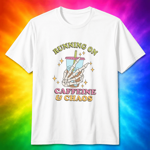 Running on Caffeine Chaos Skeleton Hand Retro Coffee Lover T-Shirt, for men & women, S-5XL