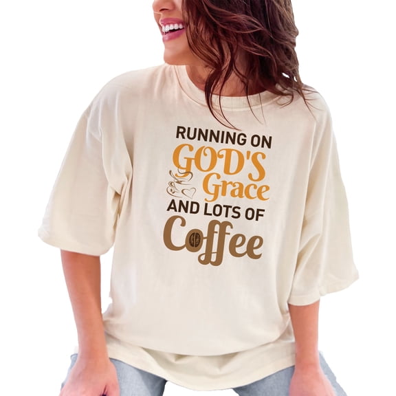 Running on God's Grace and Coffee Lovers, Ivory Comfort Colors T-Shirt, Medium
