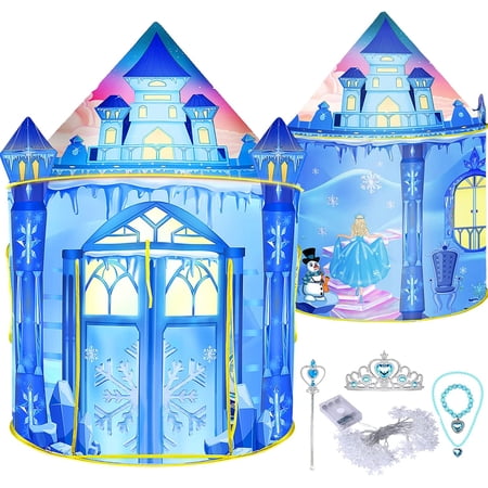 Runnut Frozen Princess Play Tent with Snowflake Lights, Frozen Toy for Girls, Ice Castle Princess Tent for Indoor and Outdoor Games, Party Birthday Gifts Toddler Tent for Girls, Pop Up Tents for Kids