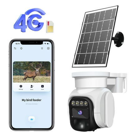 Runofast 4G LTE Celluar Solar Outdoor Security Camera with SIM Card, No Wifi Needed, Intelligent Tracking, 2-Way Audio, 2K HD Resolution, PIR Motion Detection, For Use in USA Only