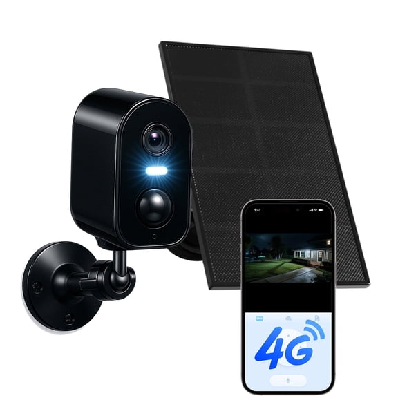 Runofast No WiFi Security Camera Built-in Virtual SIM Card, 4G LTE Cellular Solar Security Cameras with 7000mAh Battery, Solar Powered (Black)