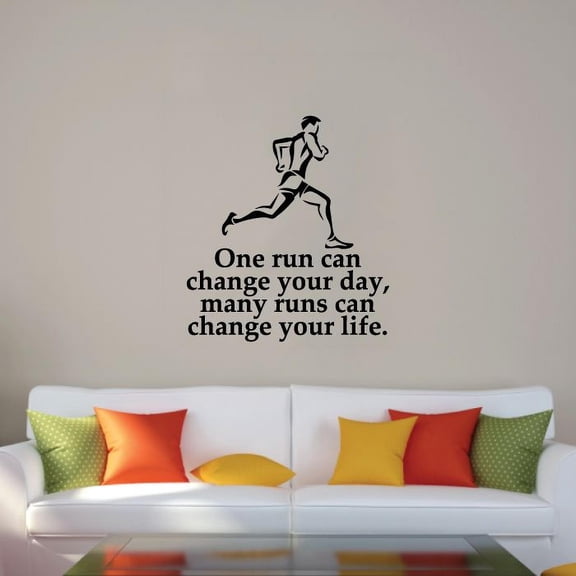 Runs Can Change Your Life Quote Wall Sticker Room Vinyl Wall Art Decals Sport Activities Running Fitness Inspiration Training Home Gym Vinyl Stickers Motivational Wall Art Decoration Size (10x8 inch)