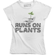 Runs On Plants Womens Funny Slogan quote Vegan Vegetarian Gift Tee Shirt