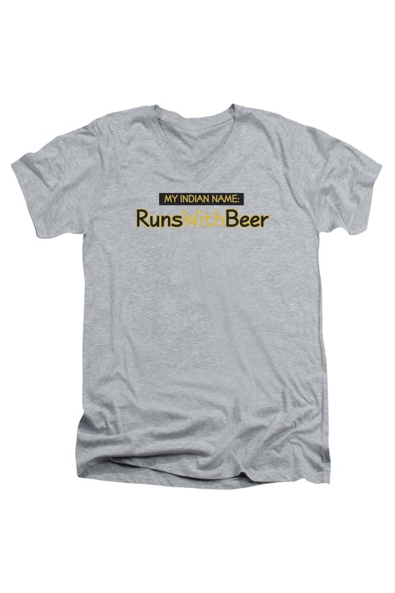 - Runs With Beer - Slim Fit V Neck Shirt - Small