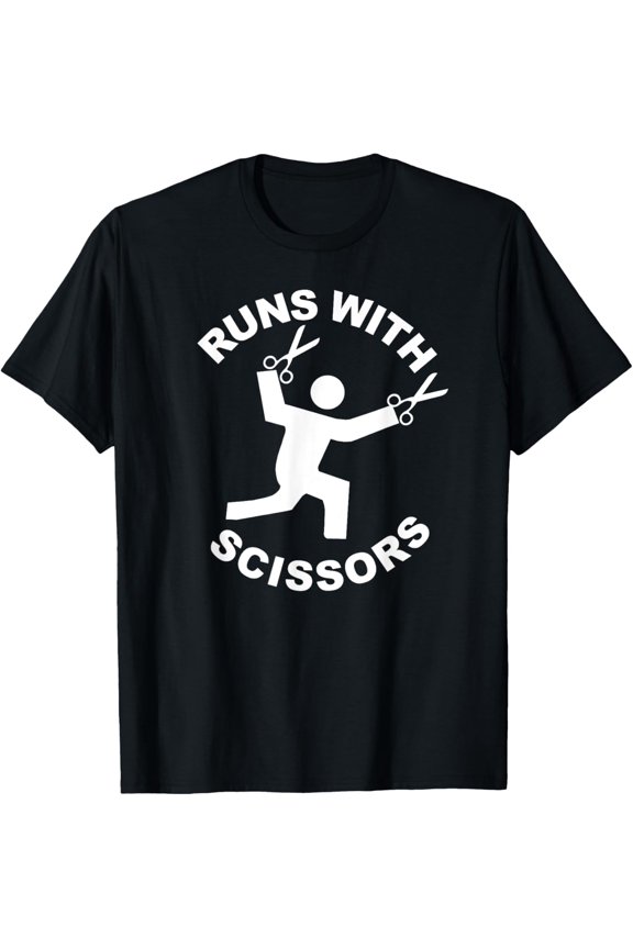 Runs with Scissors t-shirt men and women can wear, black, white, gifts