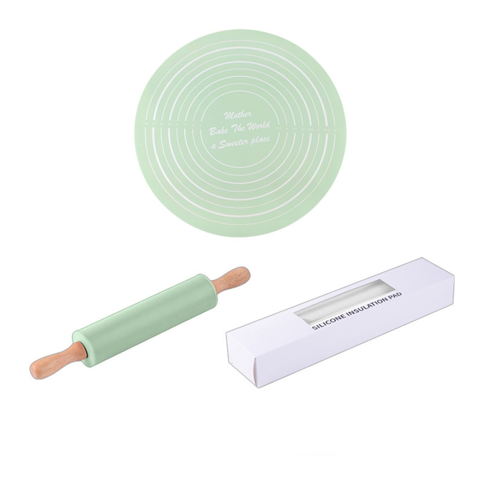Rolling Pin Mat Set Rolling Pin Kit Silicone Dough Mat With Scale Round ...
