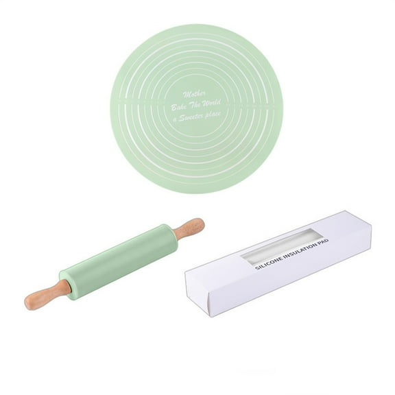 Rolling Pin Mat Set Rolling Pin Kit Silicone Dough Mat With Scale Round Thickened Kneading Pad For Baking Tool(rolling Pin Kit)
