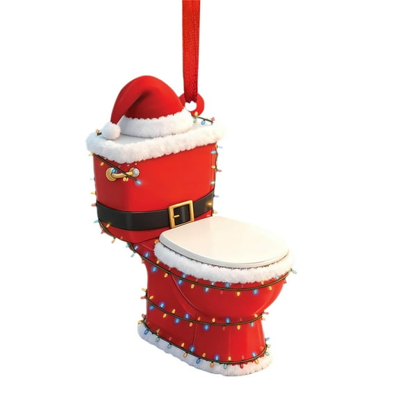Runskmd Unique Christmas Toilet Acrylic Ornament, Toilet Santa Hat Keepsake, Humor Bathroom Decor or Christmas Tree Decor, Custom Toilets Xmas Holiday Shaped Ornament Gift For Friends