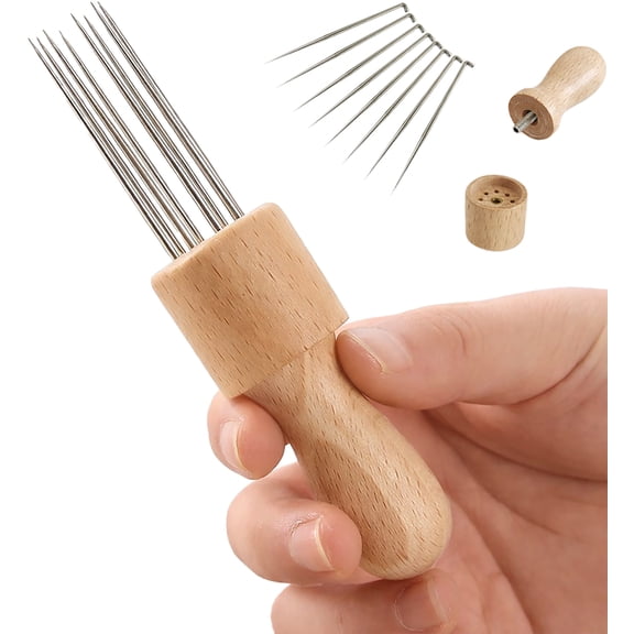 Runspich Sausage Pricker Tool with Wooden Handle, 8 Stainless Steel Needles, Detachable Design for Sausage Making (1 Pack)