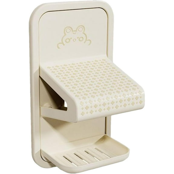 Runspich Shower Foot Rest for Shaving Legs, Wall Mount Non-Slip Shower Step with Soap Box, Leg Shaving Holder & Shelf (Cream)
