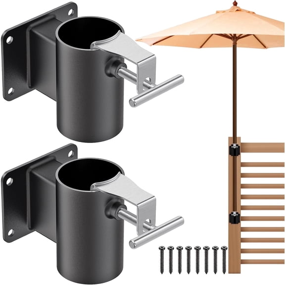 Runstore Deck Railing Umbrella Holder, Patio Umbrella Stand for 1-2 inch Poles, Secure & Sturdy Post Flat Mount Design