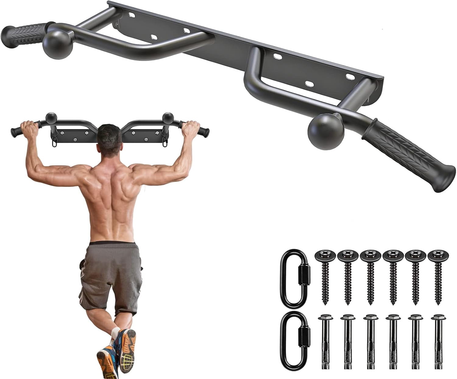 Runstore 48'' Heavy Duty Wall Mount Pull Up Bar, Multi-function Chin up ...