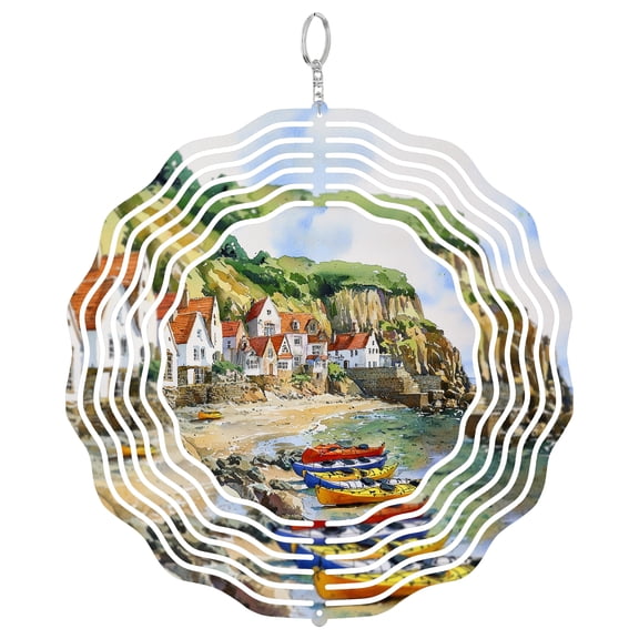 Runswick Bay 3D Wind Spinner Laser Cut Metal Hanging Ornament Patio Decor UK Yorkshire Coastal Gem Gift