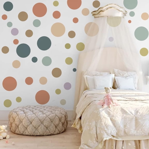 Runtoo Colorful Polka Dot Wall Decals Boho Modern Abstract Wall Art Stickers Circle Window Clings Living Room Girls Bedroom Kids Nursery Home Decor