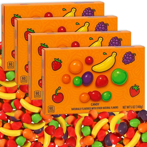Fruit Shaped Hard Candy Runt Assorted Flavors 4 Theater Box - Chewy & Fruity Orange Banana Strawberry Grape Green Apple - 20 oz Total