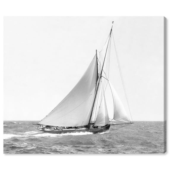 Runway Avenue Transportation Wall Art Canvas Prints 'SAI - Aqquor Vela II' Boats and Yachts - Black, White