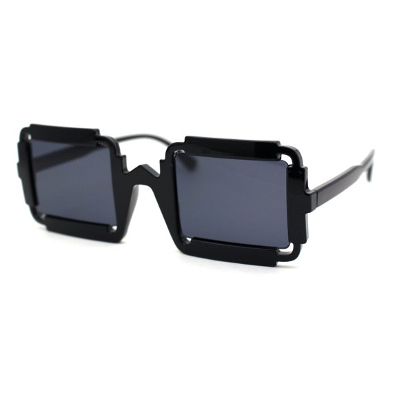 Runway Razor Blade Shape Plastic Narrow Rectangle Sunglasses All Black