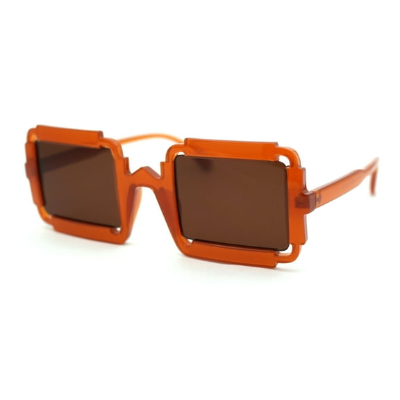 Runway Razor Blade Shape Plastic Narrow Rectangle Sunglasses All Brown