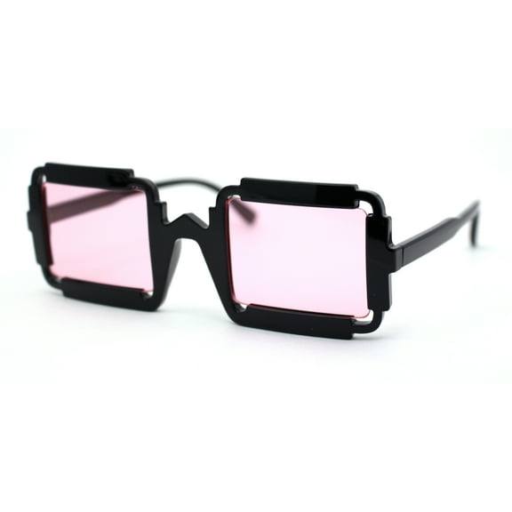Runway Razor Blade Shape Plastic Narrow Rectangle Sunglasses Black Pink