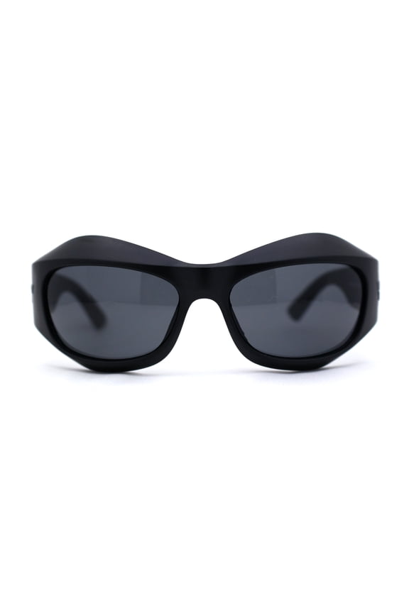 Runway Trend Exaggerated 90s Plastic Wrap Sport Plastic Sunglasses All Black