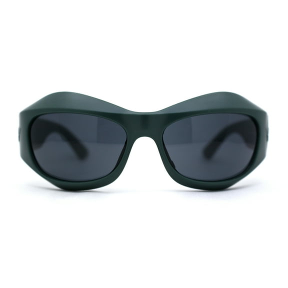 Runway Trend Exaggerated 90s Plastic Wrap Sport Plastic Sunglasses Green Black