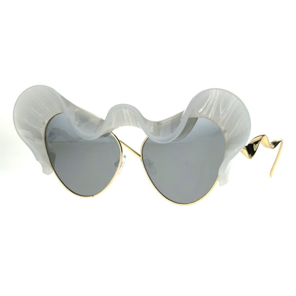 Runway Trend Mirror Lace Visor Cat Eye Retro Fashion Sunglasses Pearl White Mirror