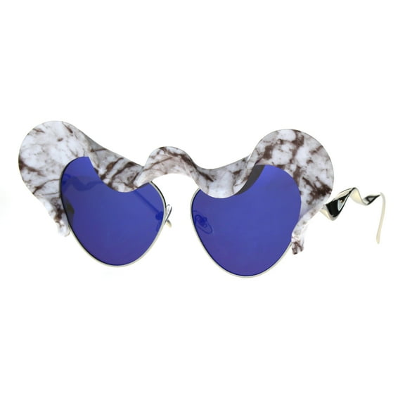 Runway Trend Mirror Lace Visor Cat Eye Retro Fashion Sunglasses White Brown Blue