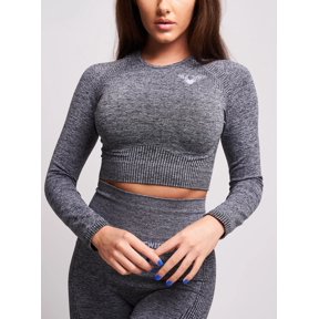 RunwayX Women's Acelle Recycled Long Sleeve Crop Top - Gray Marl - Sizes S-L