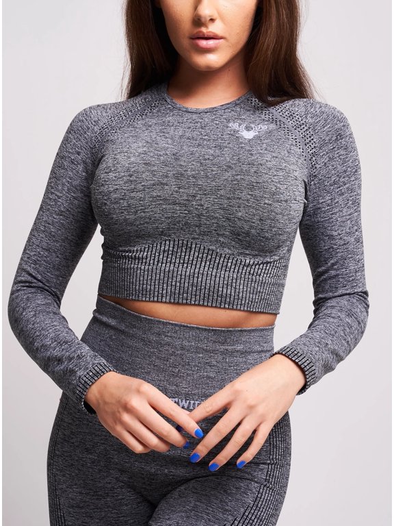 Women's Acelle Recycled Long Sleeve Crop Top - Gray Marl - Sizes S-L