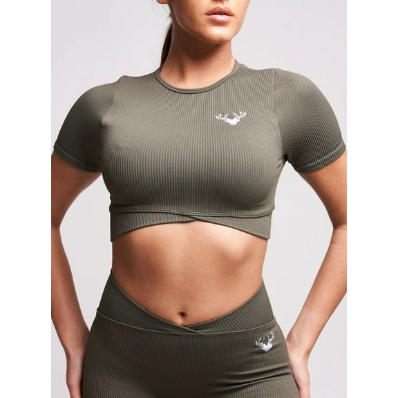 RunwayX Women's Fina Recycled Rib Cris Cross Crop Top - Petrol - Sizes S-L