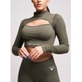 thumbnail image 1 of RunwayX Women's Vialla Recycled Rib High Neck Long Sleeve Crop Top - Petrol - Sizes S-L, 1 of 2