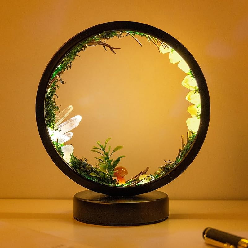 Runyansghi Forest Style Bedroom Night Light USB Port 3 Colours Dimming Mode Bedside Lamp Natural Clear Quartz Single Crystal Healing Crystal Night Lamp for Bedroom Office Home Decor Gift