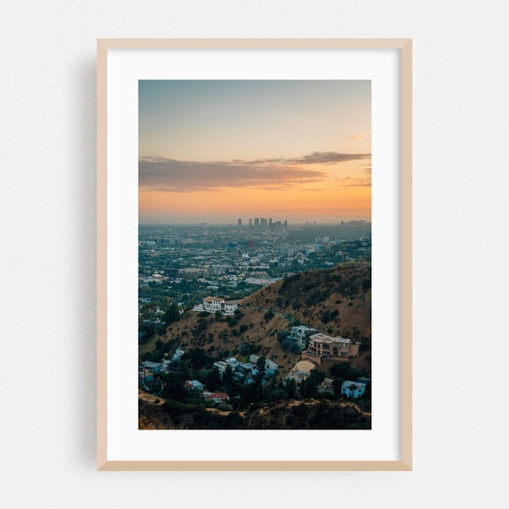Runyon Canyon Sunset 01 - Los Angeles California Photography Oak Framed Wall Art Print 24 x 36 inches
