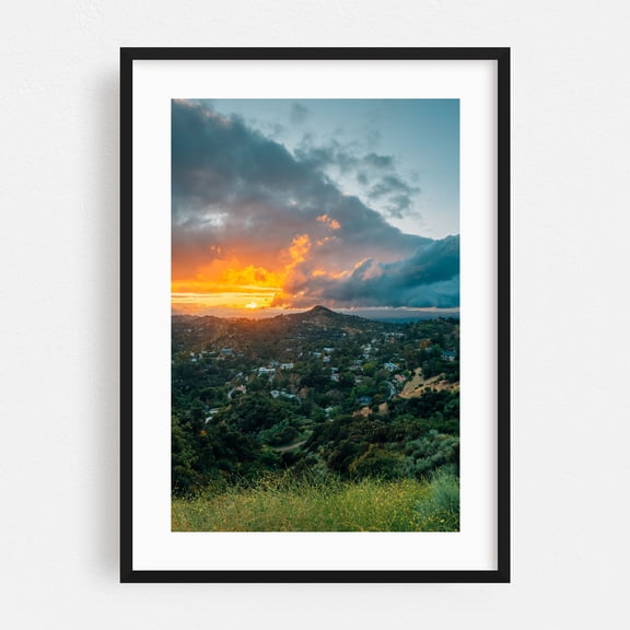 Runyon Canyon Sunset 01 - Los Angeles California Photography Sunset Landscape Nature Scenic Mountain Summer Travel Poster Black Framed Wall Art Print 5 x 7 inches