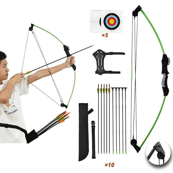 Runzkzy Bow and Arrow for Teens Beginner Archery Shooting Practice Compound Bow Training Set
