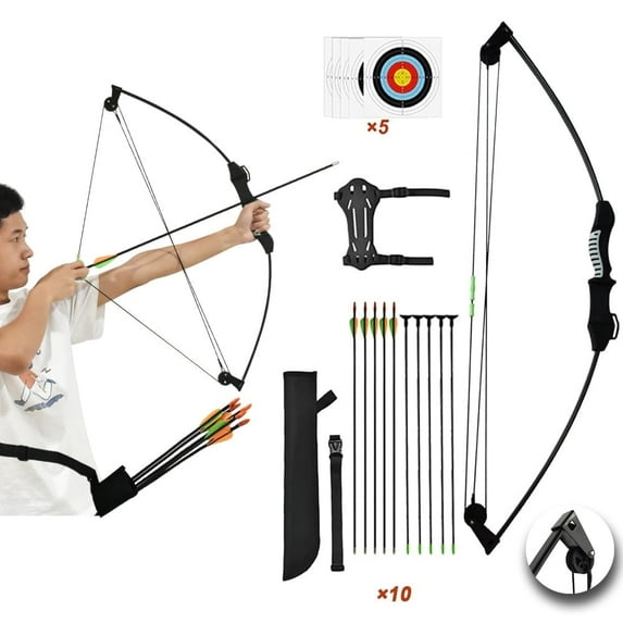 Runzkzy Bow and Arrow for Teens Beginner Archery Shooting Practice Compound Bow Training Set