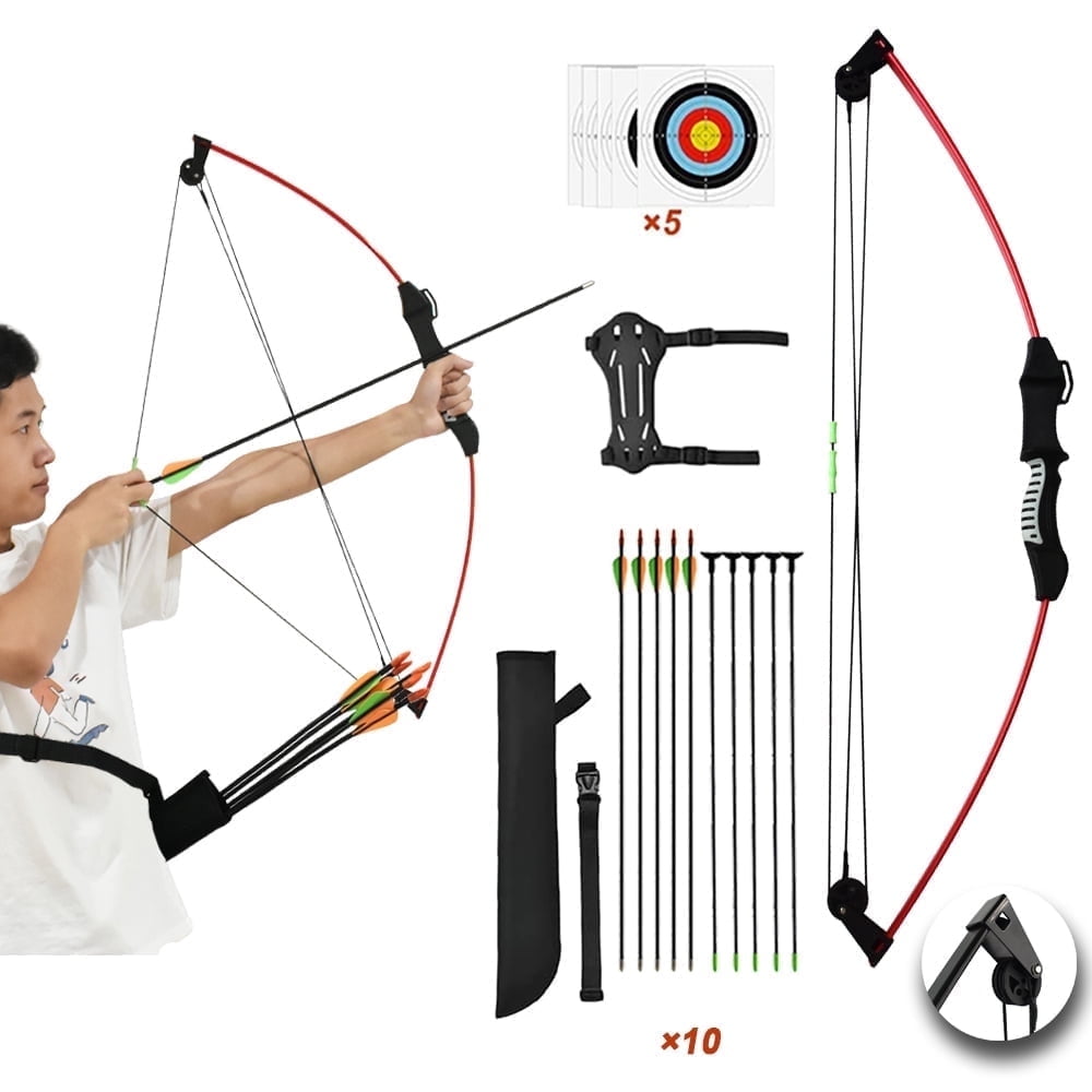 Runzkzy Bow and Arrow for Teens Beginner Archery Shooting Practice Compound Bow Training Set