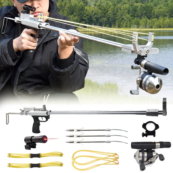 Runzkzy Extended Hunting Fish Shooting Slingshot with Fishing Wheel Sight Outdoor Catapult Package