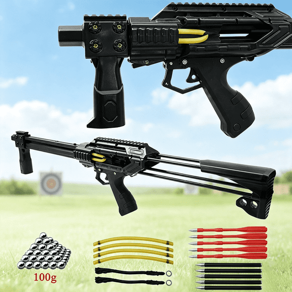 Runzkzy Multifunctional Retractable Slingshot with Steel Ball Arrows Outdoor Competitive Shooting