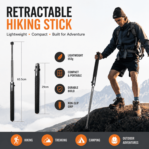 Runzkzy Portable Telescopic Hiking Pole Telescopic Outdoor Safety Camping Tools Spring Hiking Pole